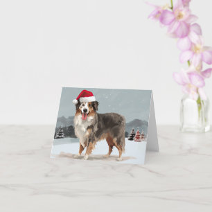 Tarjeta Perro pastor australiano en Navidad con nieve