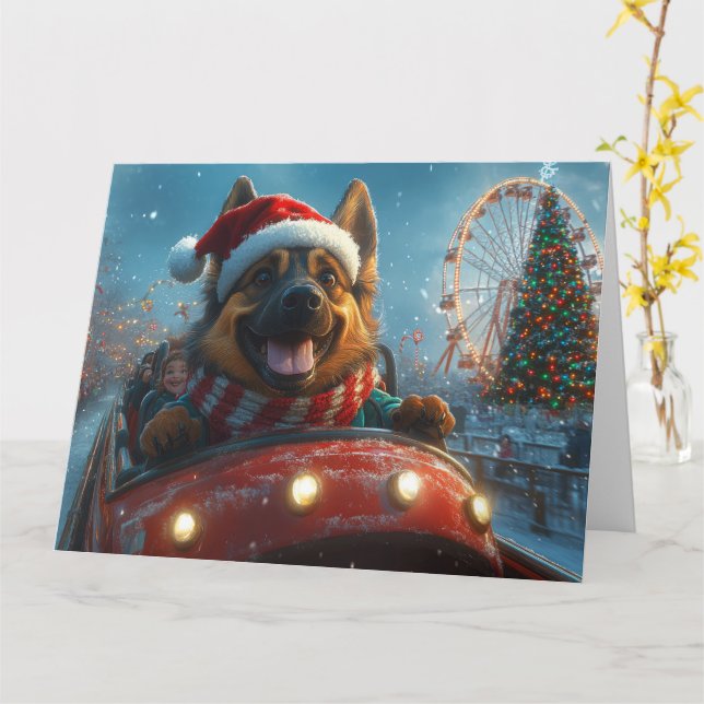 Tarjeta Perro pastor belga Montaña rusa Navidad (flor amarilla)