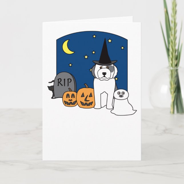 Tarjeta Perro pastor inglés viejo Halloween (Anverso)