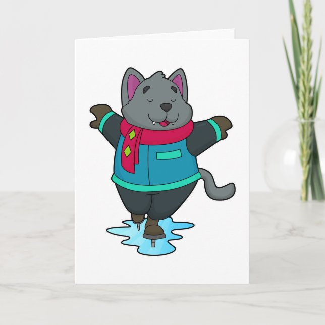 Tarjeta Perro patinando sobre hielo con patines de hielo y (Anverso)