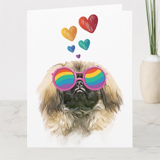 Tarjeta Perro pekingés con El día de San Valentín cardíaco (Anverso)