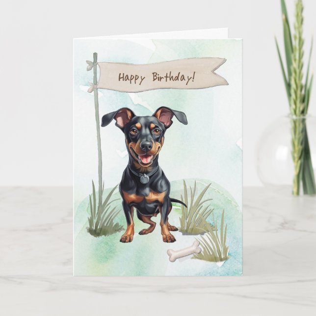 Tarjeta Perro Pinscher alemán al aire libre bajo Rótulo de (Anverso)