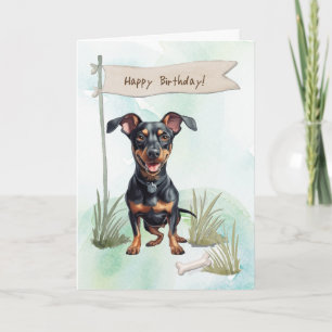 Tarjeta Perro Pinscher alemán al aire libre bajo Rótulo de