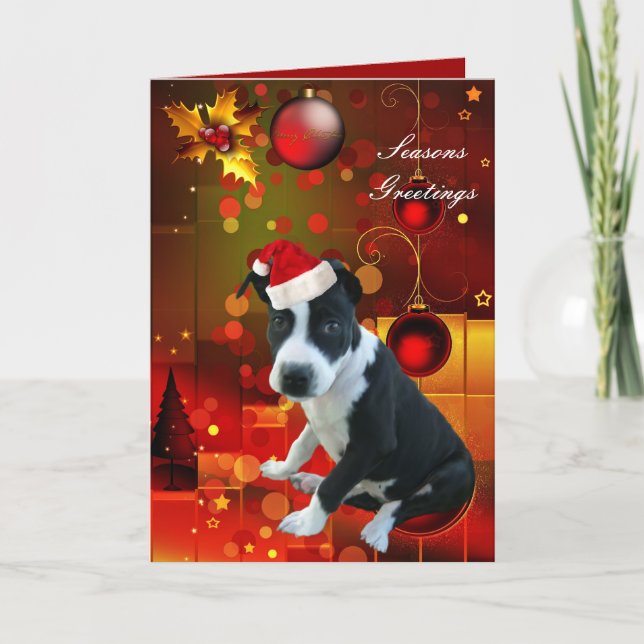 Tarjeta Perro Pitbull Cachorro Navidad (Anverso)