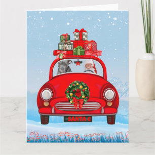 Tarjeta Perro Pitbull en coche con Papá Noel 