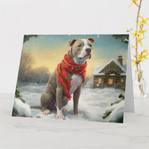 Tarjeta Perro Pitbull en Navidades de Nieve