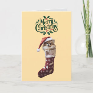 Tarjeta Perro Pomerania Lindo Navidad