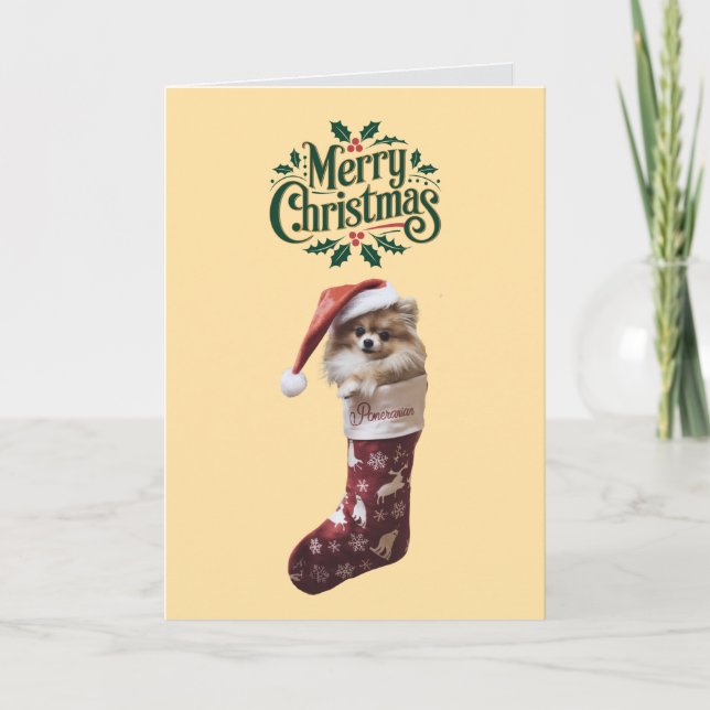 Tarjeta Perro Pomerania Lindo Navidad (Anverso)
