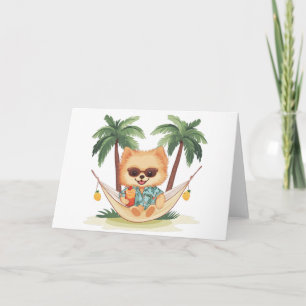 Tarjeta Perro Pomeraniano En Una Camisa Hamaca Hawaiana