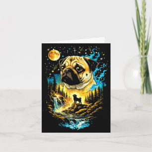 Tarjeta Perro pug aullando a la luna vintage pug luna dive