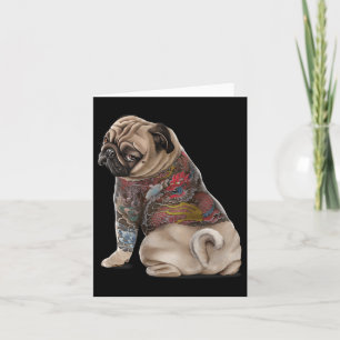 Tarjeta Perro Pug Con Tatuaje Dragón Japonés Tradicional I