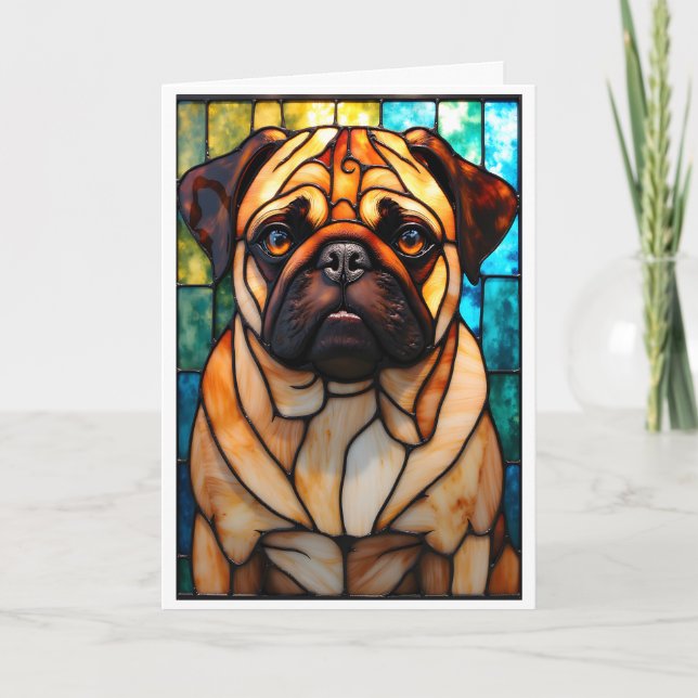 Tarjeta Perro Pug de estilo vidrio emplomado (Anverso)