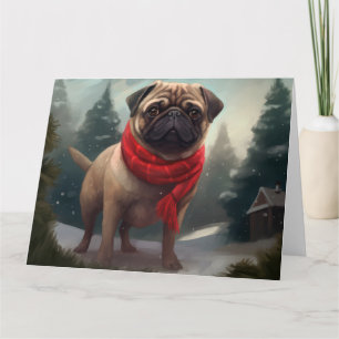 Tarjeta Perro Pug en Navidad con Nieve