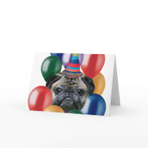 Perro Pug feliz de cumpleaños