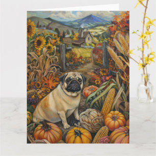 Tarjeta Perro Pug Otoño Cosecha Día de Acción de Gracias