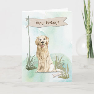 Tarjeta Perro recuperador de oro bajo Rótulo de cumpleaños