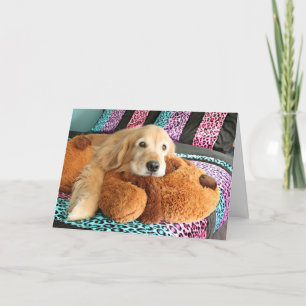 Tarjeta Perro recuperador de oro en la cama te extrañará