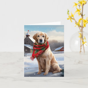 Tarjeta Perro recuperador de oro en Navidades de nieve