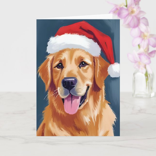 Tarjeta Perro Retriever Dorado Alegre | Perro con Gorro de (Orquídea)