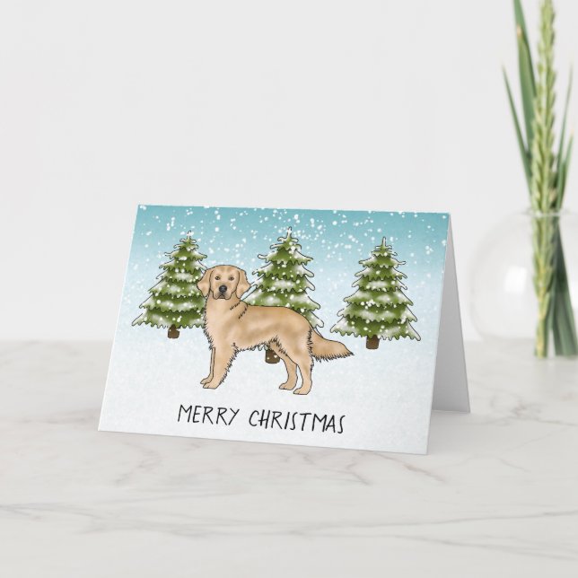 Tarjeta Perro Retriever Dorado Amarillo Navidad Feliz (Anverso)