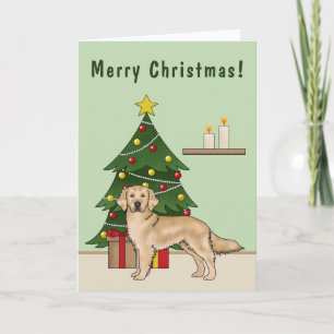 Tarjeta Perro Retriever Dorado Amarillo Y Árbol De Navidad
