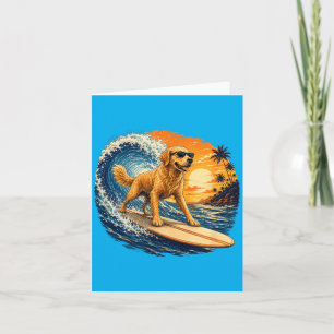 Tarjeta Perro Retriever Dorado Divertido Surfando Playa At