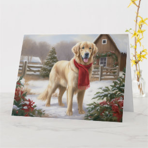 Tarjeta Perro Retriever Dorado en Navidad con Nieve
