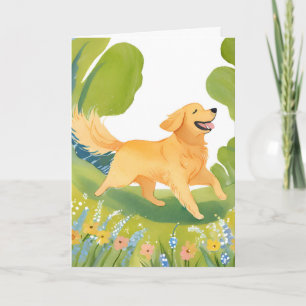 Tarjeta Perro Retriever Dorado Feliz Pintura Ligera de A