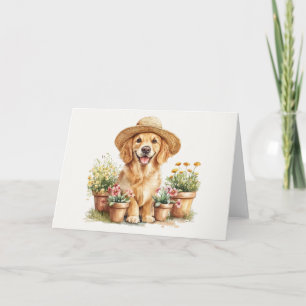 Tarjeta Perro Retriever Dorado Jardinería Macetas de Flore