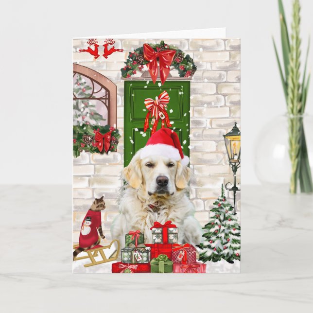 Tarjeta Perro Retriever Dorado Navidad  (Anverso)