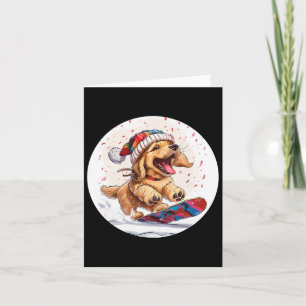 Tarjeta Perro Retriever Dorado Navideño Lindo En Snowboard