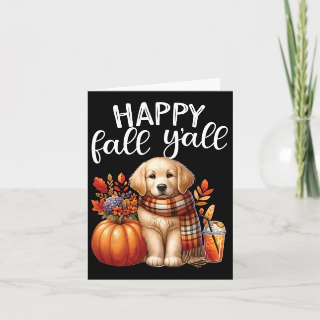 Tarjeta Perro Retriever Dorado Pumpkin Spice Feliz Otoño Y (Anverso)