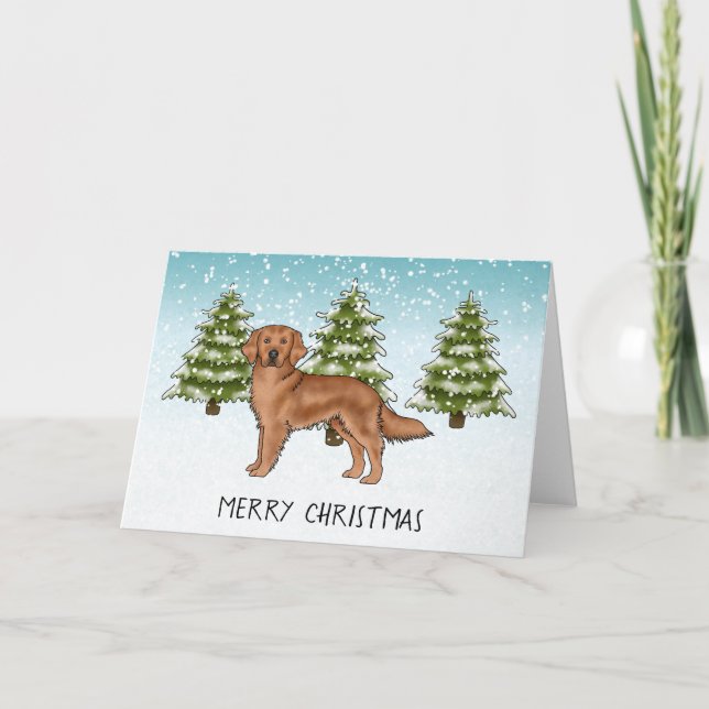 Tarjeta Perro Retriever Dorado Rojo Navidad Alegre de Invi (Anverso)