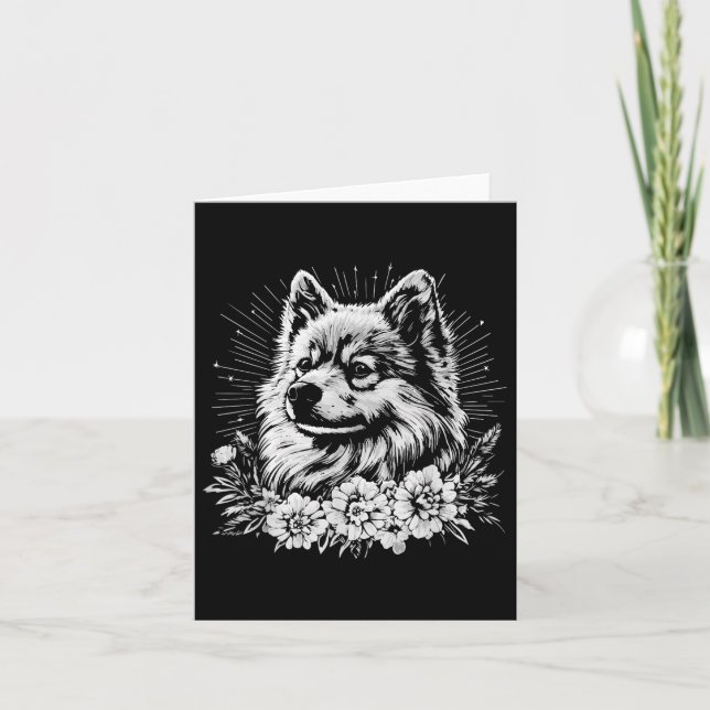 Tarjeta Perro retro estilo tatuaje Keeshond (Anverso)