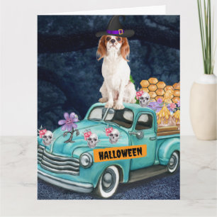 Tarjeta Perro Rey Cavalier Halloween Camión Noche Espeluzn