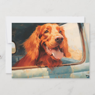 Tarjeta Perro Rojo en Estampa de Arte de Ventana de Camión