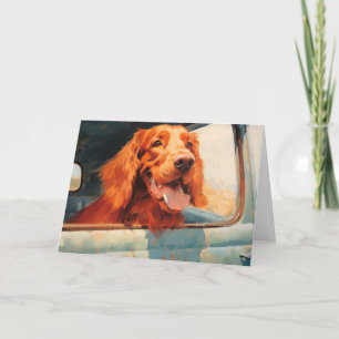 Tarjeta Perro Rojo en Estampa de Arte de Ventana de Camión