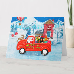 Tarjeta Perro Rottweiler Camión de Entrega de Navidad Niev