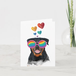 Tarjeta Perro Rottweiler con Corazones Día de San Valentín