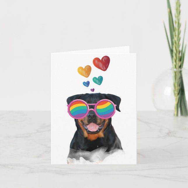Tarjeta Perro Rottweiler con Corazones Día de San Valentín (Anverso)