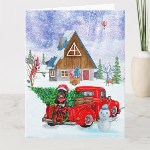 Tarjeta Perro Rottweiler en camión de entrega de Navidad n