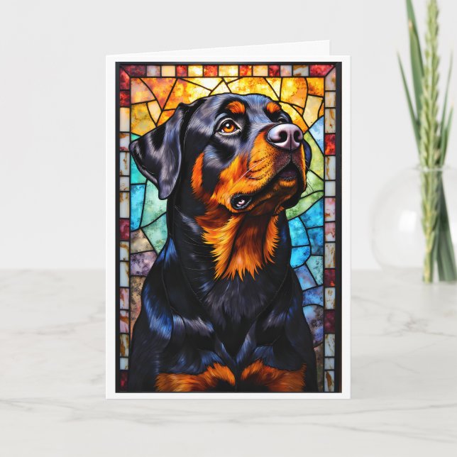 Tarjeta Perro Rottweiler estilo vidrio emplomado (Anverso)