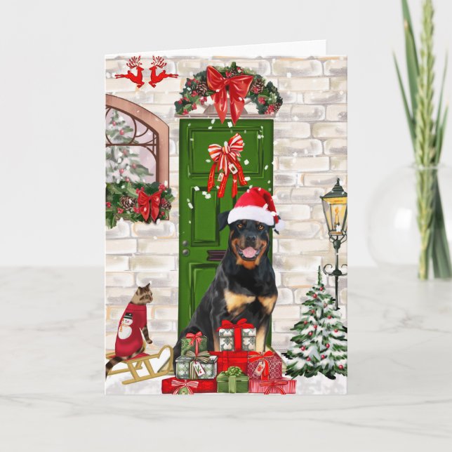 Tarjeta Perro Rottweiler Navidad  (Anverso)