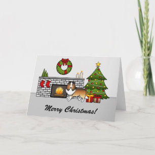 Tarjeta Perro Sable Sheltie en una habitación de Navidad y