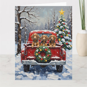 Tarjeta Perro Sabueso de Manchas Azules Navidad Camión Roj