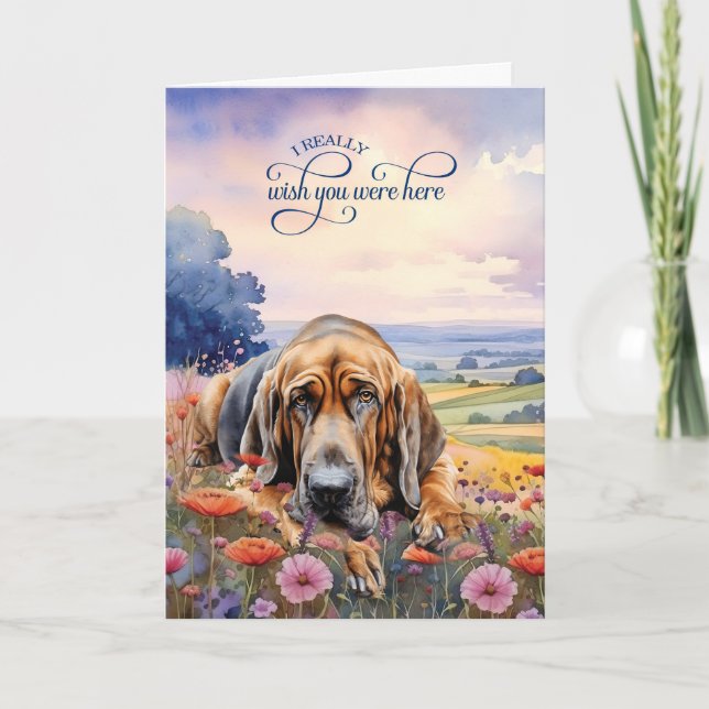 Tarjeta Perro Sabueso Flores Silvestres Te Extraño (Anverso)