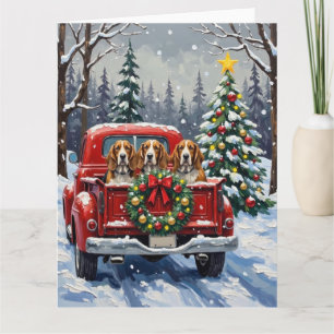 Tarjeta Perro Sabueso Navidad Camioneta Roja Fiesta