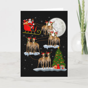 Tarjeta Perro Sabueso Santa Trineo Volador Divertido Mágic
