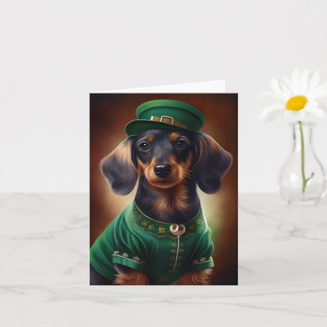 Tarjeta Perro salchicha con vestido del día de San Patrici (Planta pequeña)