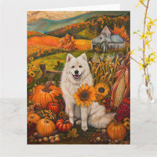 Tarjeta Perro Samoyedo Acción de Gracias por la Cosecha de